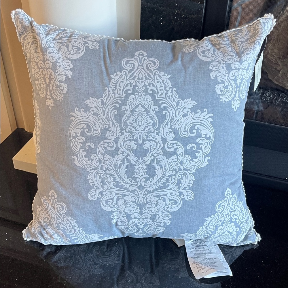 Piper and Wright Chic Gray and White Damask Accent Pillow
